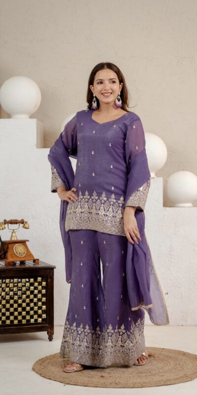 MD 3103 Lavender Crunchy Silk Salwar Suit with Embroidery Work & Sequins Work. Exclusive Offer ₹2399. Delivery 4-6 Working Days. Shop now. | Jump Suits, Salwar suit, Casual Suits, Creative suits, Designer Suits, Palazzo Suits, Party Wear Suits, Patiala Suits, Straight Suits