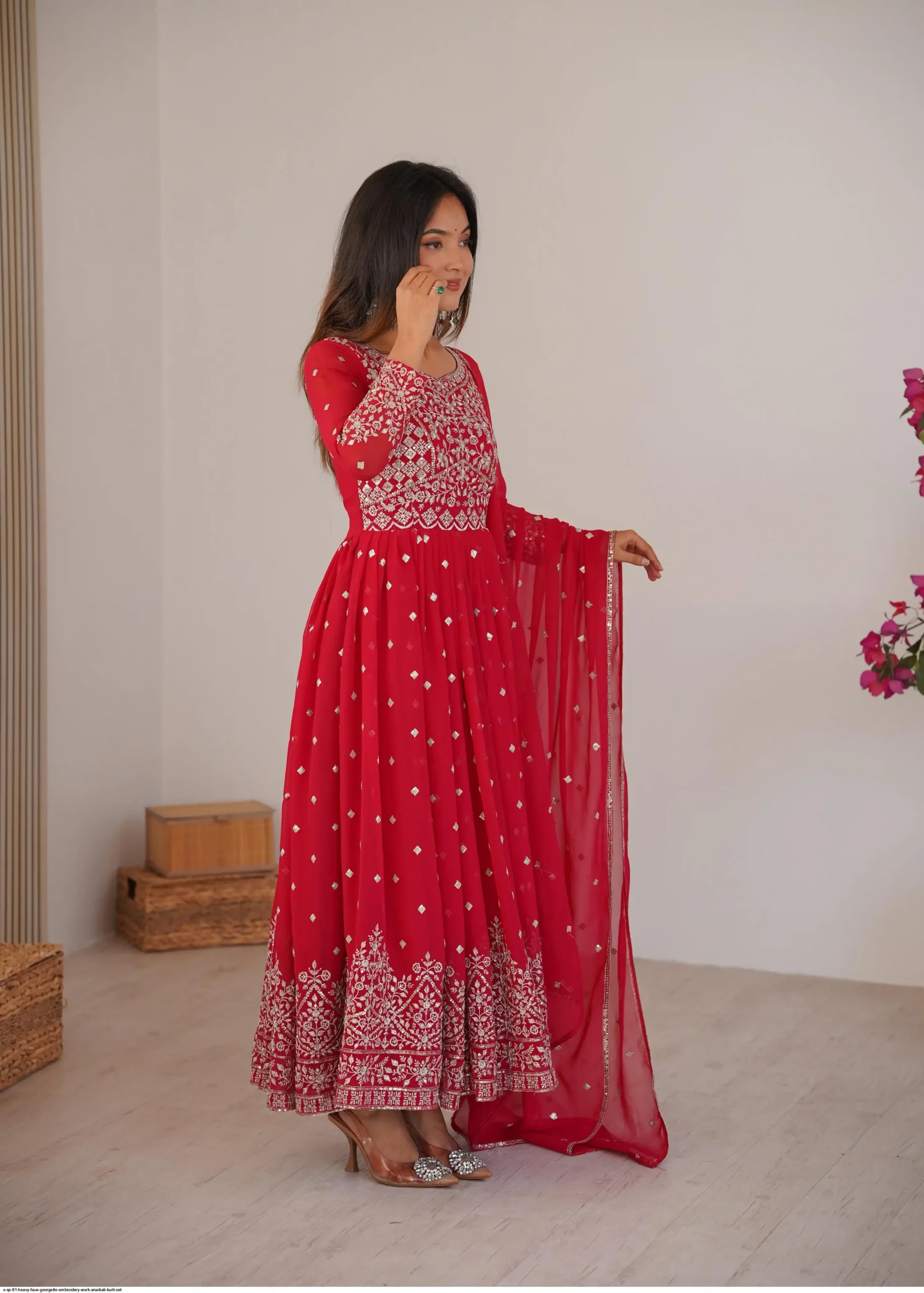 SP 81 Red| Faux Georgette Salwar Suit with Lace Work & Digital Print. Introductory Price ₹2449. Delivery 4-6 Working Days. Shop now. | Anarkali Suits, Bollywood Anarkali, Creative-Anarkali, Designer Anarkali, Embroidered Anarkali, Party Wear Anarkali, Salwar suit