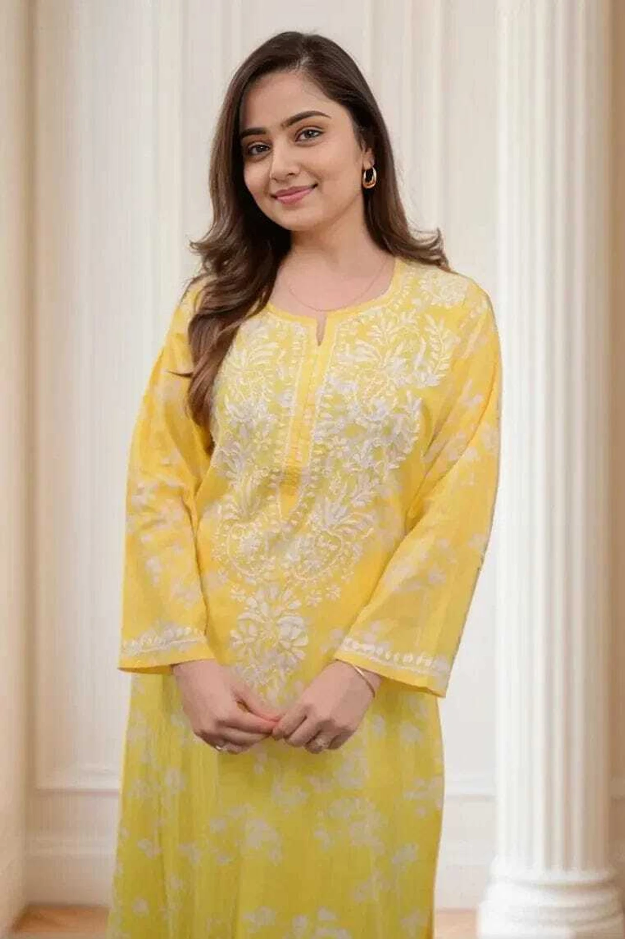 MF 1130 Yellow in Colour Poly Cotton Chikenkari Work & Lace Work Kurti . Festive Deal ₹1499. Delivery 4-6 Working Days. Shop now. | Kurti, Bollywood Kurti, Creative Kurtis, Designer Kurti, Party Wear Kurti, Selfie Kurti