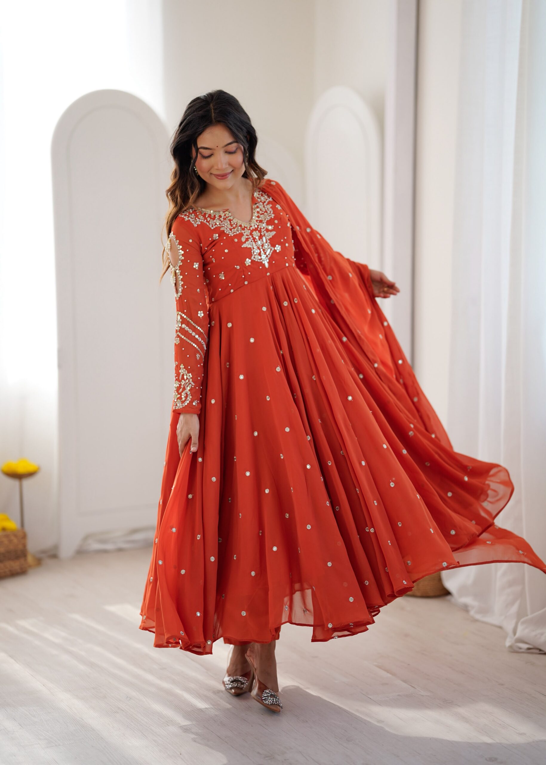 JF 056 Orange Faux Georgette Salwar Suit with Mirror Work & Embroidery Work. Get it for ₹2349. Delivery 4-6 Working Days. Shop now. | Jump Suits, Salwar suit, Casual Suits, Creative suits, Designer Suits, Palazzo Suits, Party Wear Suits, Patiala Suits, Straight Suits