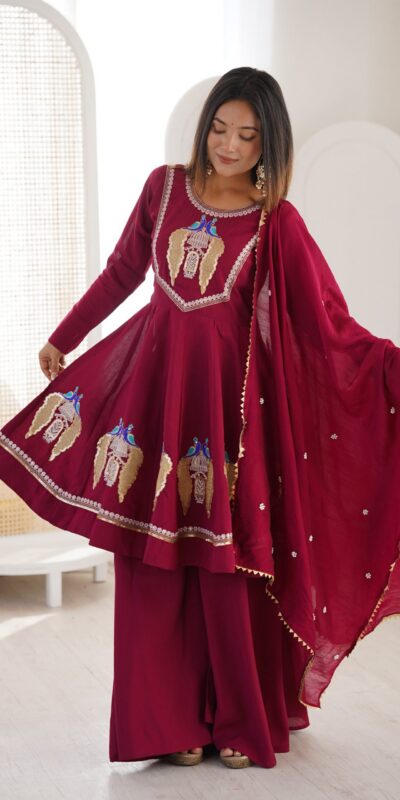 NSR 916 Maroon Roman Silk Salwar Suit with Sequins Work & Embroidery Work. Available at ₹2399 only. Delivery 4-6 Working Days. Shop now. | Jump Suits, Salwar suit, Casual Suits, Creative suits, Designer Suits, Palazzo Suits, Party Wear Suits, Patiala Suits, Straight Suits