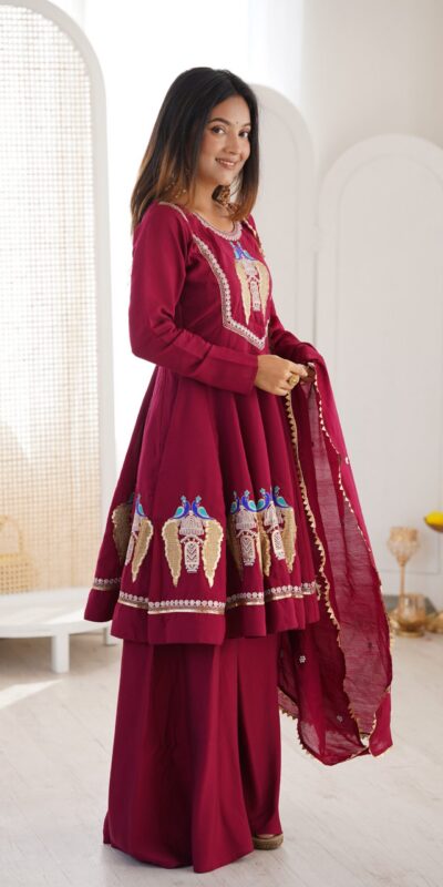 NSR 916 Maroon Roman Silk Salwar Suit with Sequins Work & Embroidery Work. Available at ₹2399 only. Delivery 4-6 Working Days. Shop now. | Jump Suits, Salwar suit, Casual Suits, Creative suits, Designer Suits, Palazzo Suits, Party Wear Suits, Patiala Suits, Straight Suits