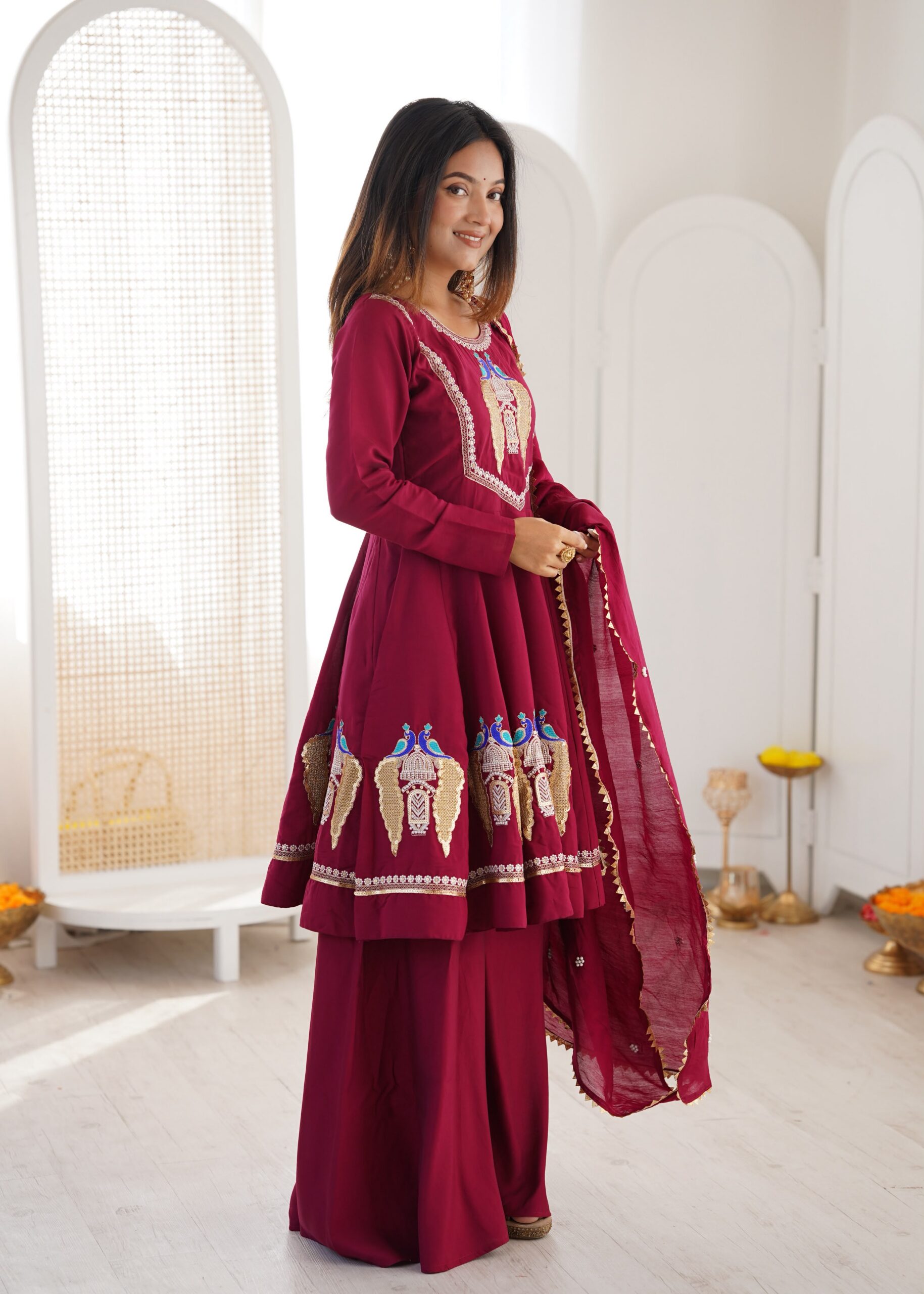 NSR 916 Maroon Roman Silk Salwar Suit with Sequins Work & Embroidery Work. Available at ₹2399 only. Delivery 4-6 Working Days. Shop now. | Jump Suits, Salwar suit, Casual Suits, Creative suits, Designer Suits, Palazzo Suits, Party Wear Suits, Patiala Suits, Straight Suits