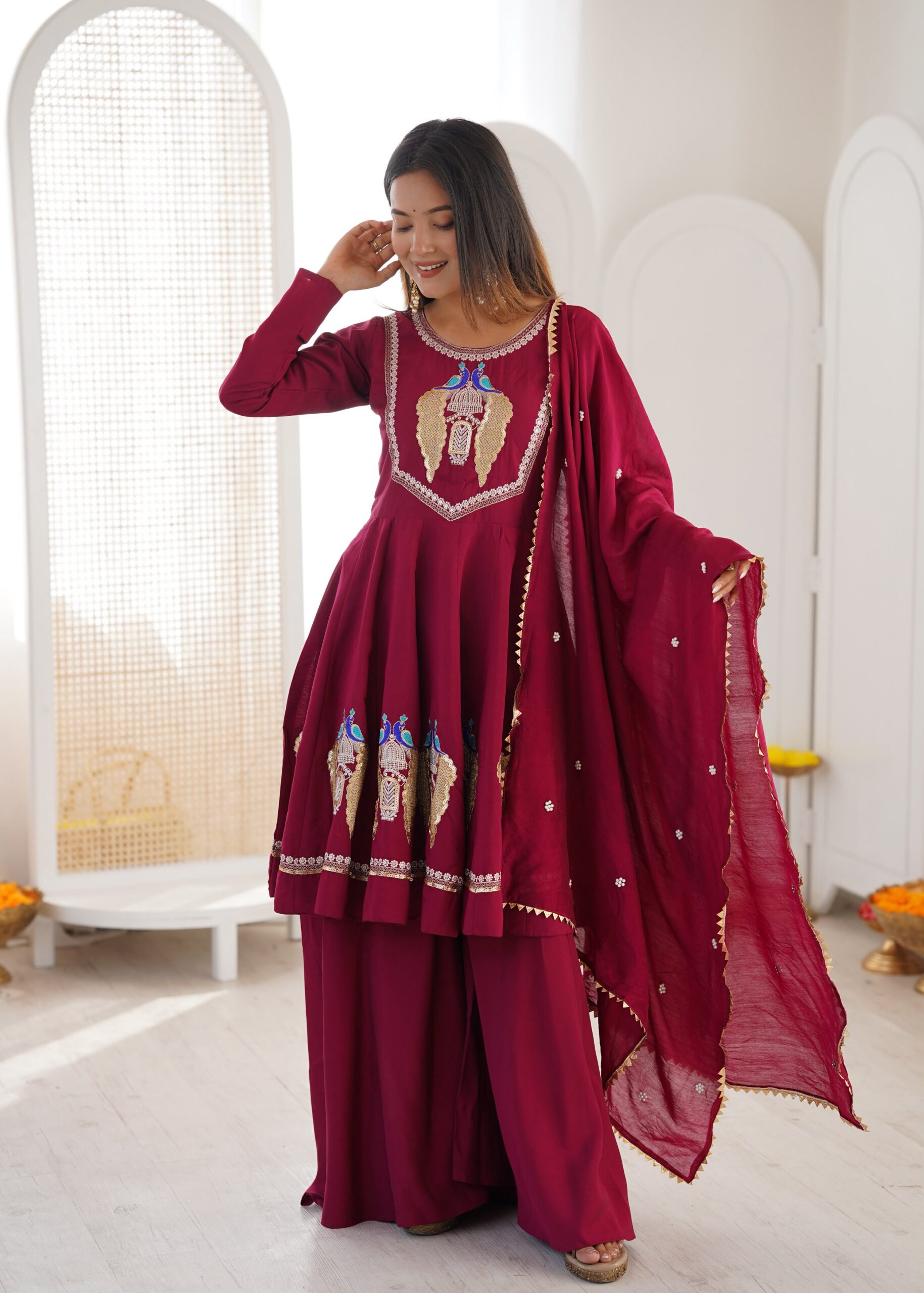 NSR 916 Maroon Roman Silk Salwar Suit with Sequins Work & Embroidery Work. Available at ₹2399 only. Delivery 4-6 Working Days. Shop now. | Jump Suits, Salwar suit, Casual Suits, Creative suits, Designer Suits, Palazzo Suits, Party Wear Suits, Patiala Suits, Straight Suits