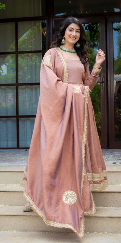 ND 5078 Brown Vichitra Salwar Suit with Sequins Work & Embroidery Work. Available at ₹2449 only. Delivery 4-6 Working Days. Shop now. | Anarkali Suits, Bollywood Anarkali, Creative-Anarkali, Designer Anarkali, Embroidered Anarkali, Party Wear Anarkali