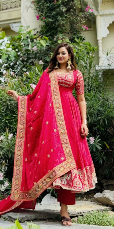 NF 1276 Pink in Color Natural Crepe Embroidery Work Anarkali Suit . Affordable Price ₹3049. Delivery 4-6 Working Days. Shop now. | Anarkali Suits, Bollywood Anarkali, Creative-Anarkali, Designer Anarkali, Embroidered Anarkali, Party Wear Anarkali