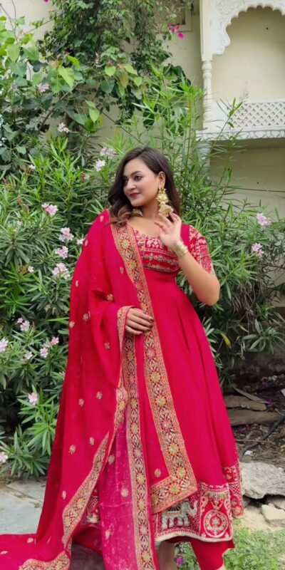NF 1276 Pink in Color Natural Crepe Embroidery Work Anarkali Suit . Affordable Price ₹3049. Delivery 4-6 Working Days. Shop now. | Anarkali Suits, Bollywood Anarkali, Creative-Anarkali, Designer Anarkali, Embroidered Anarkali, Party Wear Anarkali