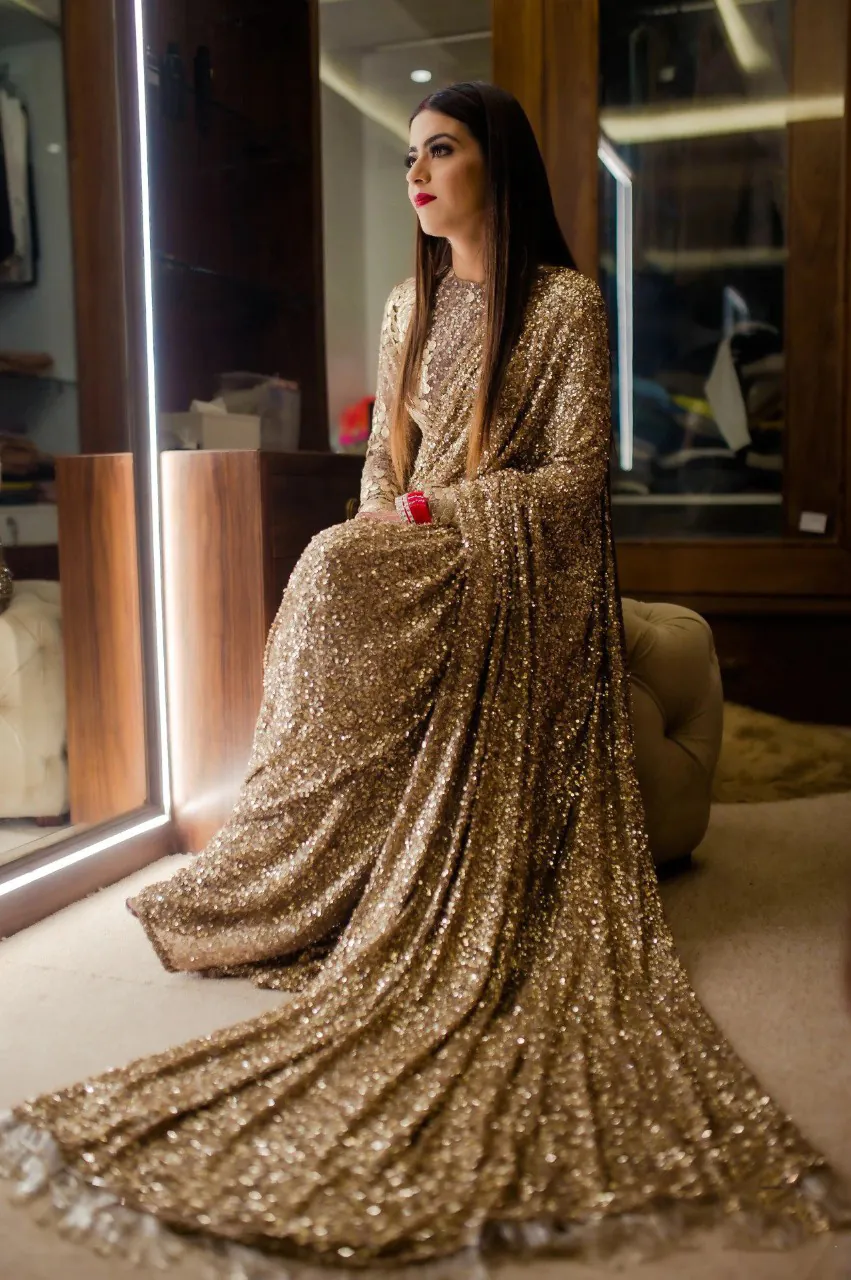 angelic-gold-color-fancy-thread-sequence-work-party-wear-saree