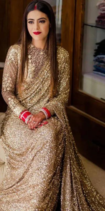 angelic-gold-color-fancy-thread-sequence-work-party-wear-saree