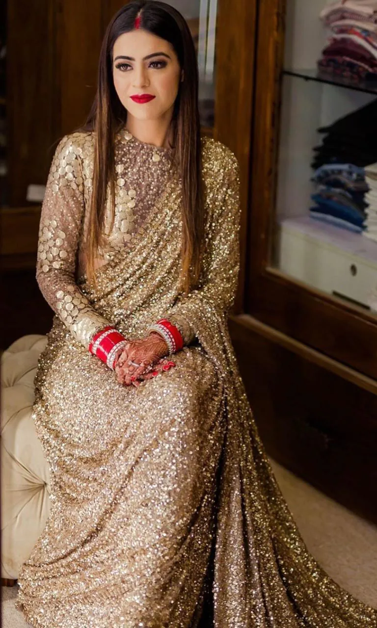 angelic-gold-color-fancy-thread-sequence-work-party-wear-saree