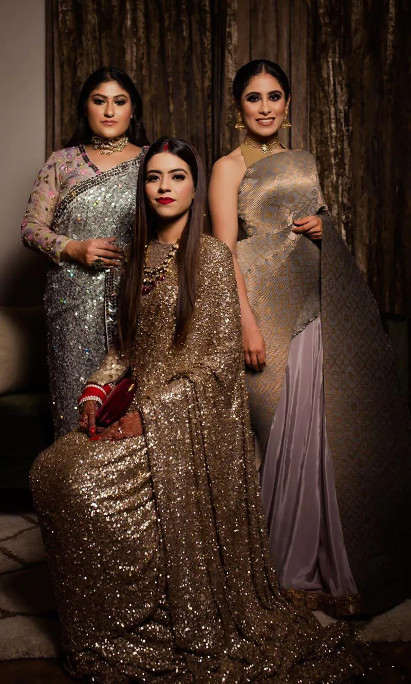 Gold Fancy Thread Sequins Work Saree - Image 3