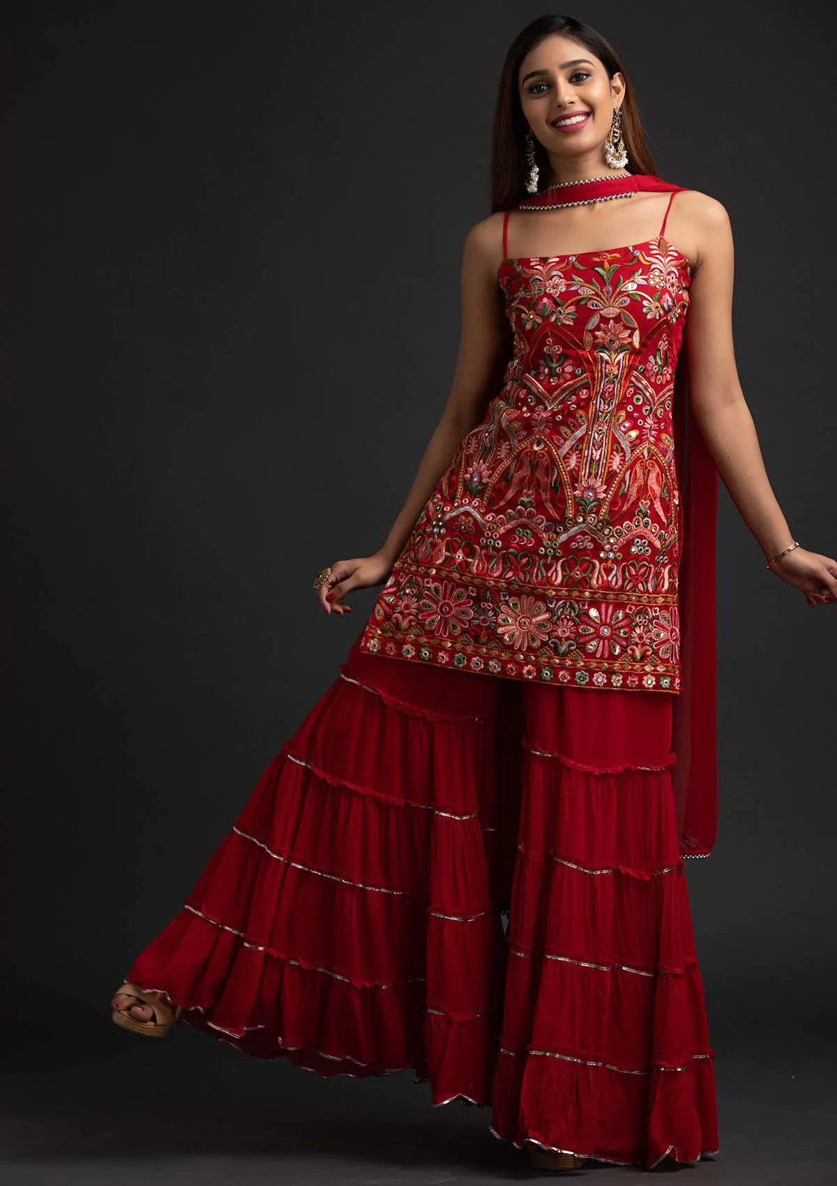 magnificent-red-colour-georgette-with-real-mirror-work-sharara