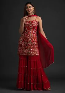 magnificent-red-colour-georgette-with-real-mirror-work-sharara