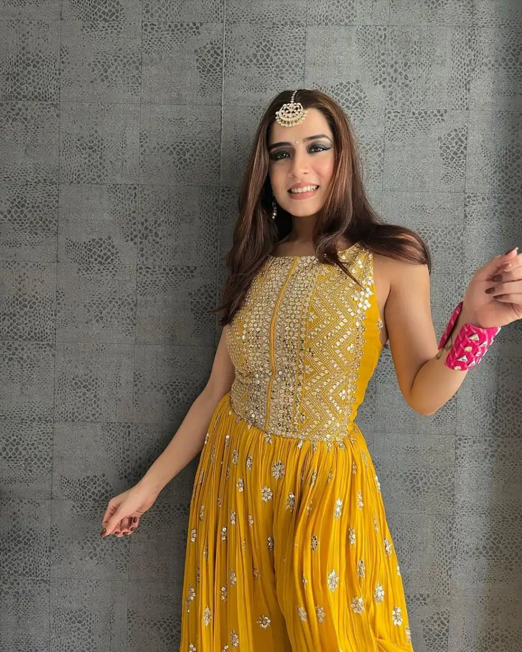 NSR 555 Yellow Jumpsuit : Heavy Faux Georgette Work : Heavy Embroidery With Sequin Work Flair : Each Leg 1.5 M Casual, Party @1699/- | Jump Suits, Salwar suit, Casual Suits, Creative suits, Designer Suits, Palazzo Suits, Party Wear Suits, Straight Suits