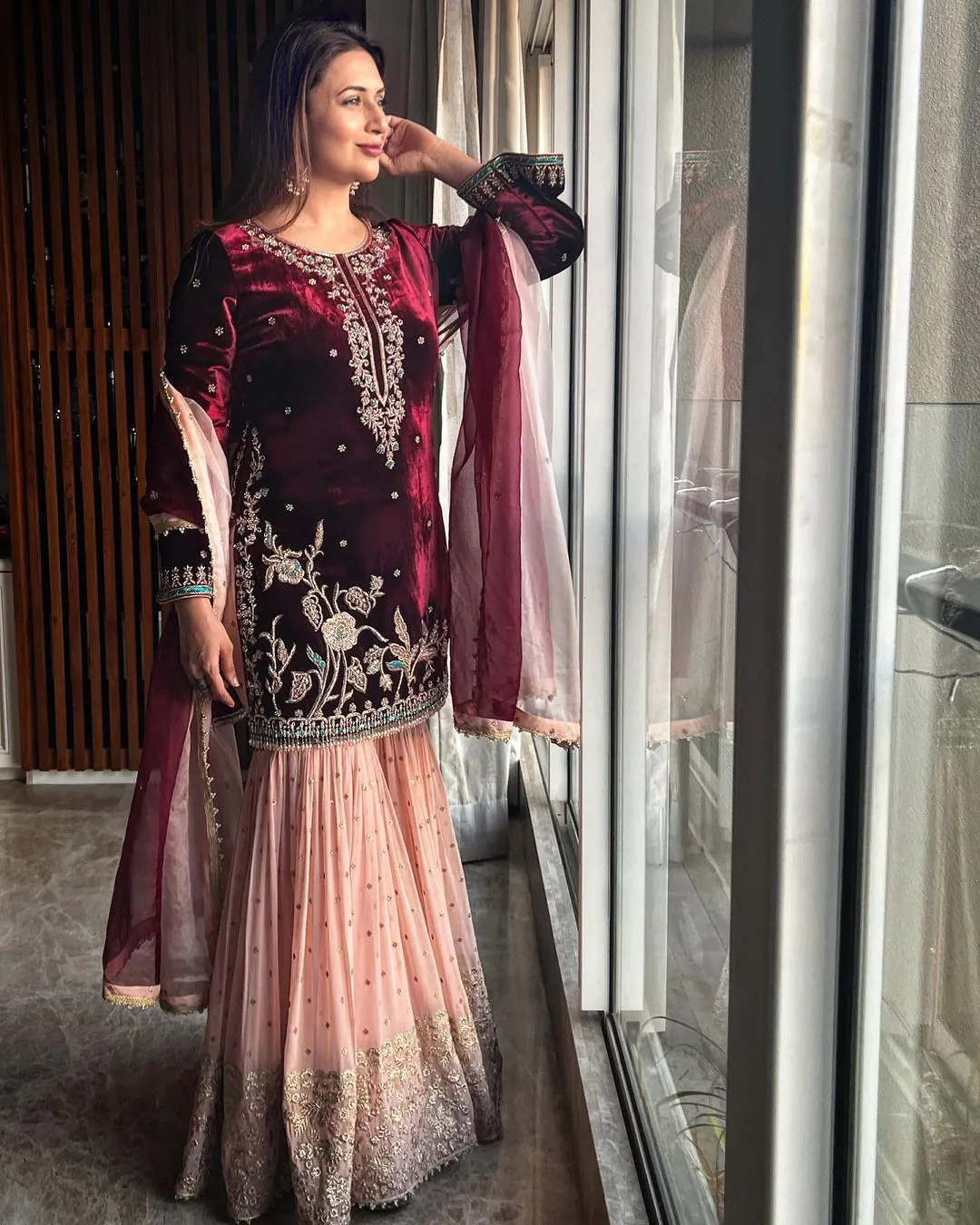 beautiful-designer-maroon-color-heavy-velvet-sharara-suit