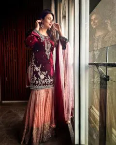 beautiful-designer-maroon-color-heavy-velvet-sharara-suit
