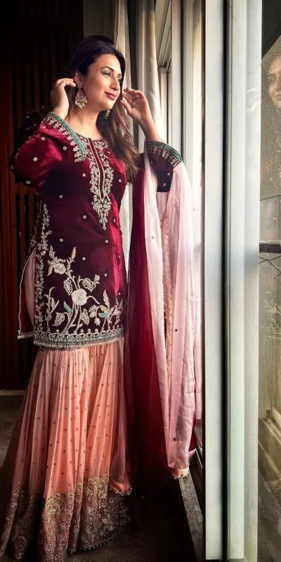 beautiful-designer-maroon-color-heavy-velvet-sharara-suit