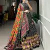 Black Tussar Silk Patola Lehenga with Tassels