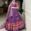 Purple Tussar Silk Patola Lehenga with Tassels