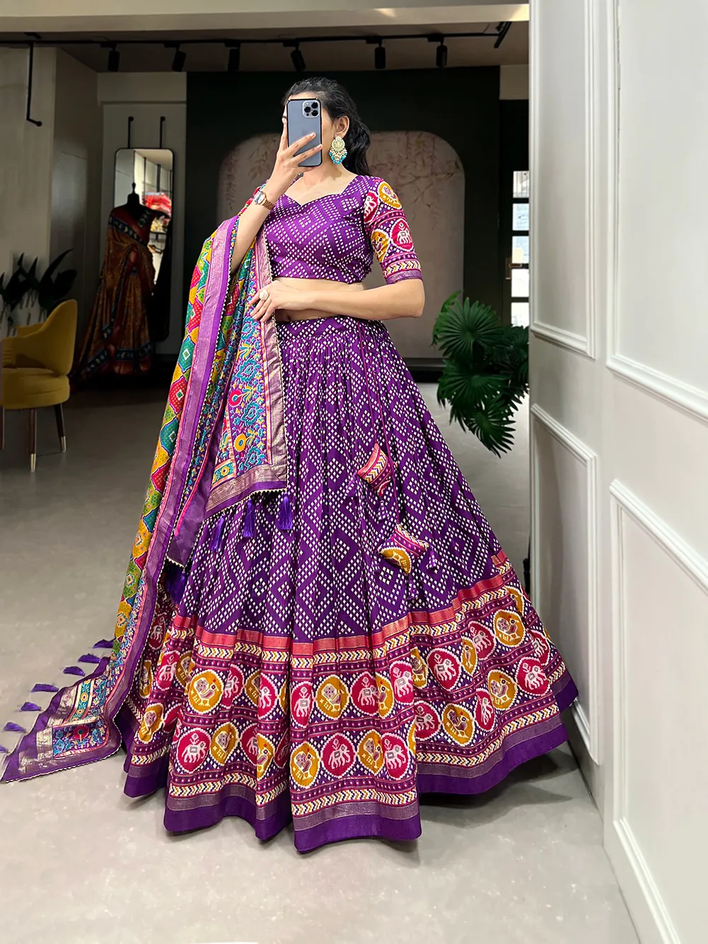 Angelic Purple Color Tussar Silk With Heavy Tassels patola printed Lehenga Choli