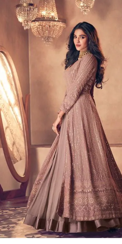 Glamorous Brown Color Heavy Georgette with Santoon And Embroidery Designer Work Suit
