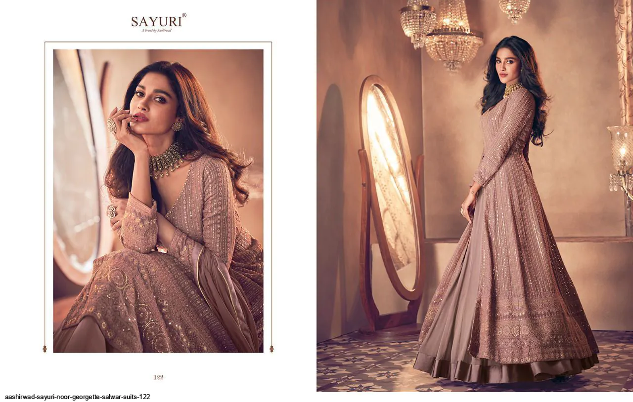 Glamorous Brown Color Heavy Georgette with Santoon And Embroidery Designer Work Suit