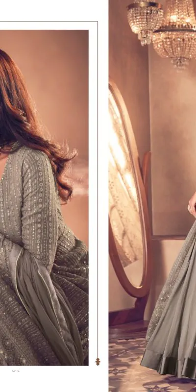 Glamorous Grey Color Heavy Georgette with Santoon And Embroidery Designer Work Suit