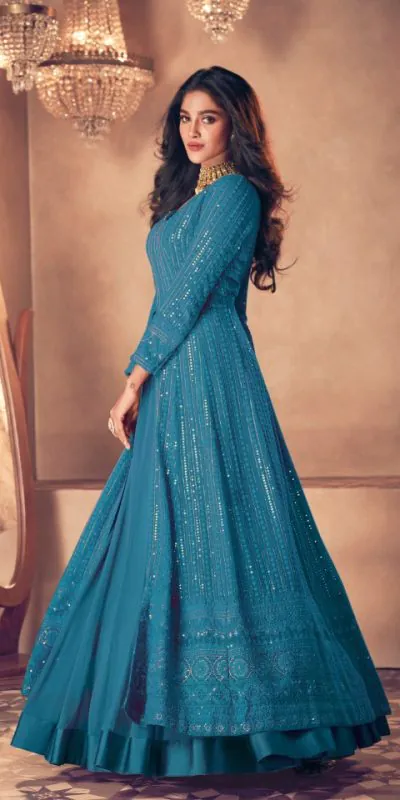 Glamorous Rama Color Heavy Georgette with Santoon And Embroidery Designer Work Suit