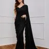 Classic Black Color Full Saree Of Georgette Sequins Work Saree