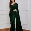 Classic Bottle Green Color Full Saree Of Georgette Sequins Work Saree