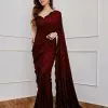 Classic Maroon Color Full Saree Of Georgette Sequins Work Saree