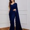 Classic Navy Blue Color Full Saree Of Georgette Sequins Saree