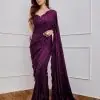 Classic Wine Color Full Saree Of Georgette Sequins Work Saree