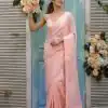 Elegant Pink Color Georgette Rainbow Sequence Work Saree