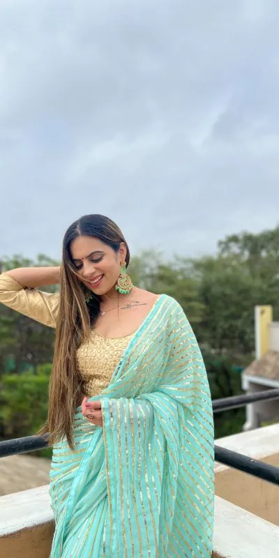 Glamorous Sky Blue Color Georgette Sequence Work Saree