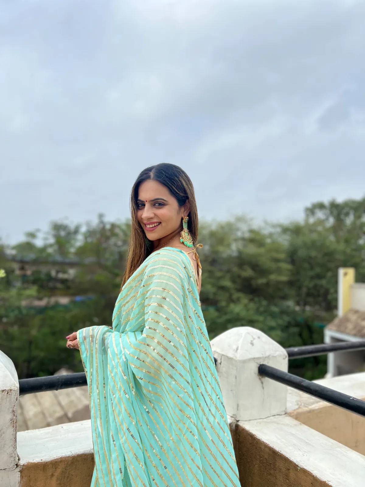 Glamorous Sky Blue Color Georgette Sequence Work Saree