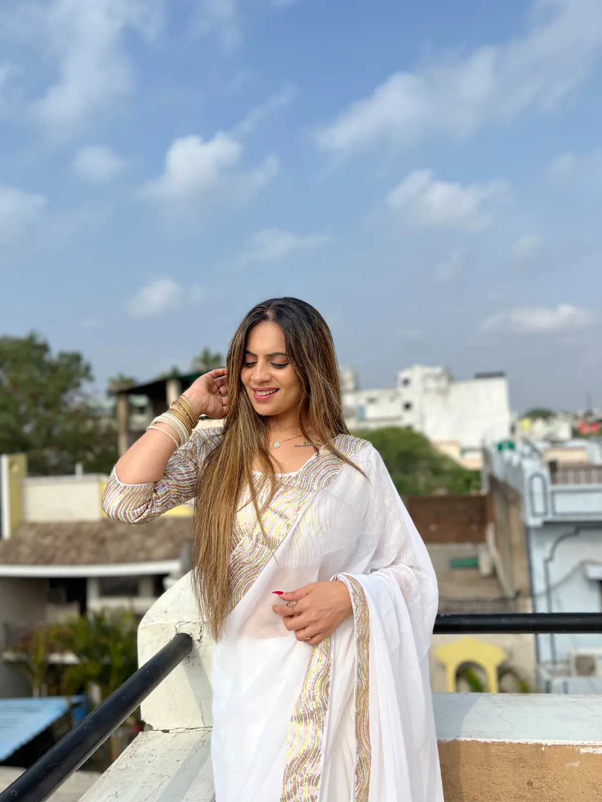 Glamorous White Color Georgette Heavy Sequence Work Saree