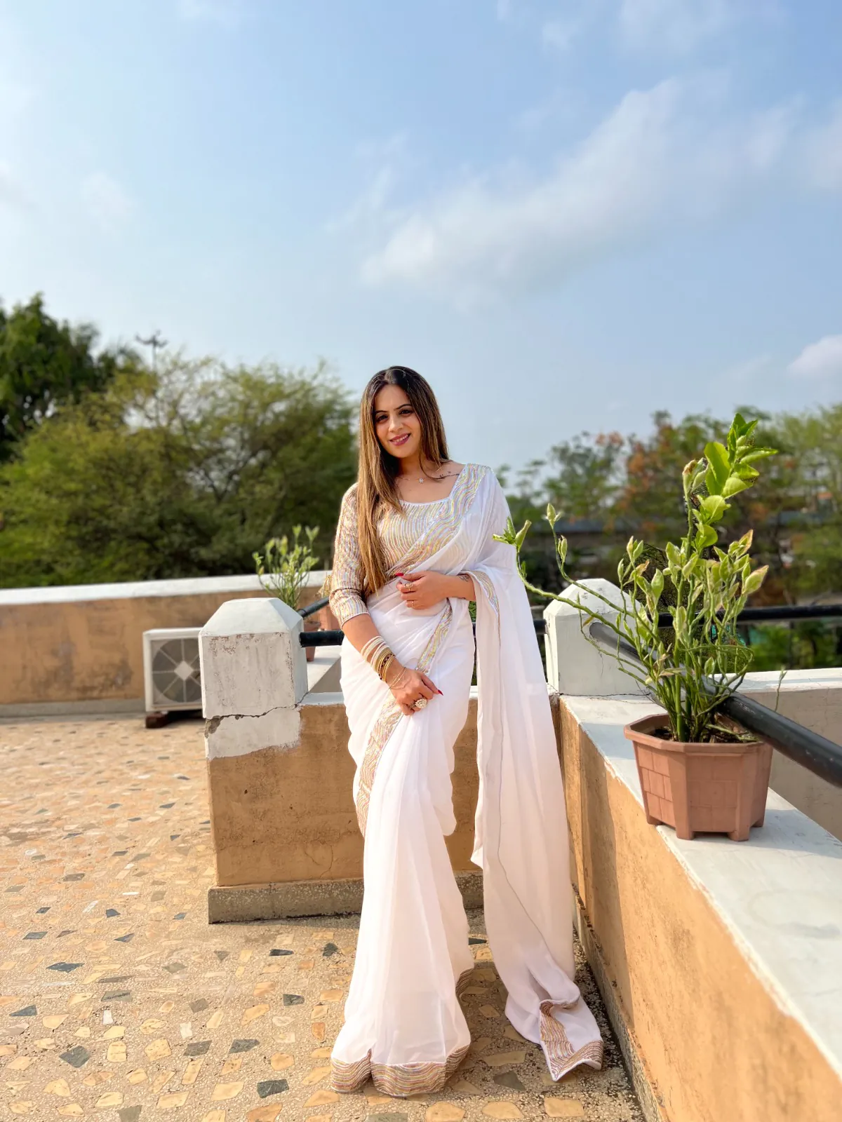 Glamorous White Color Georgette Heavy Sequence Work Saree