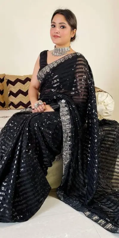 Good Looking Black Color Georgette Sequence Work Sequence lace Saree