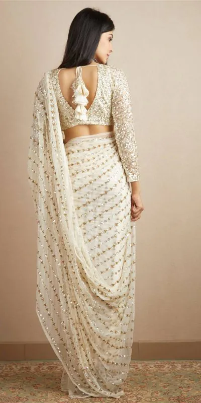 Gorgeous White Color Georgette Embroidery Sequence Work Saree