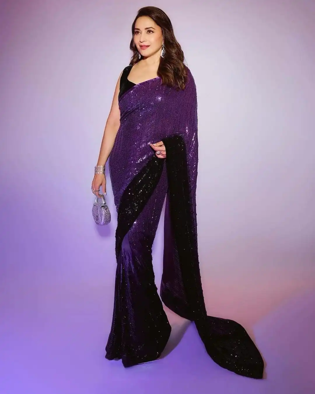 Purple Georgette Sequence Embroidery Work Saree - Image 4
