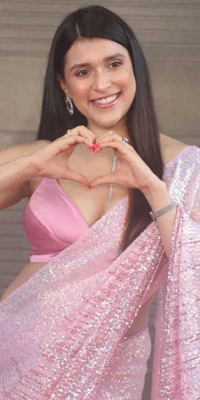 Mannara Chopra Baby Pink Color Heavy Dual Sequins Embroidered Saree