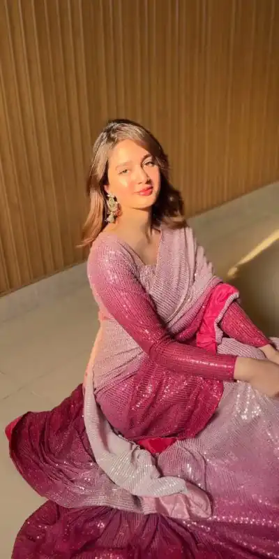 Pretty Baby Pink Color Sequins Embrodery Work saree