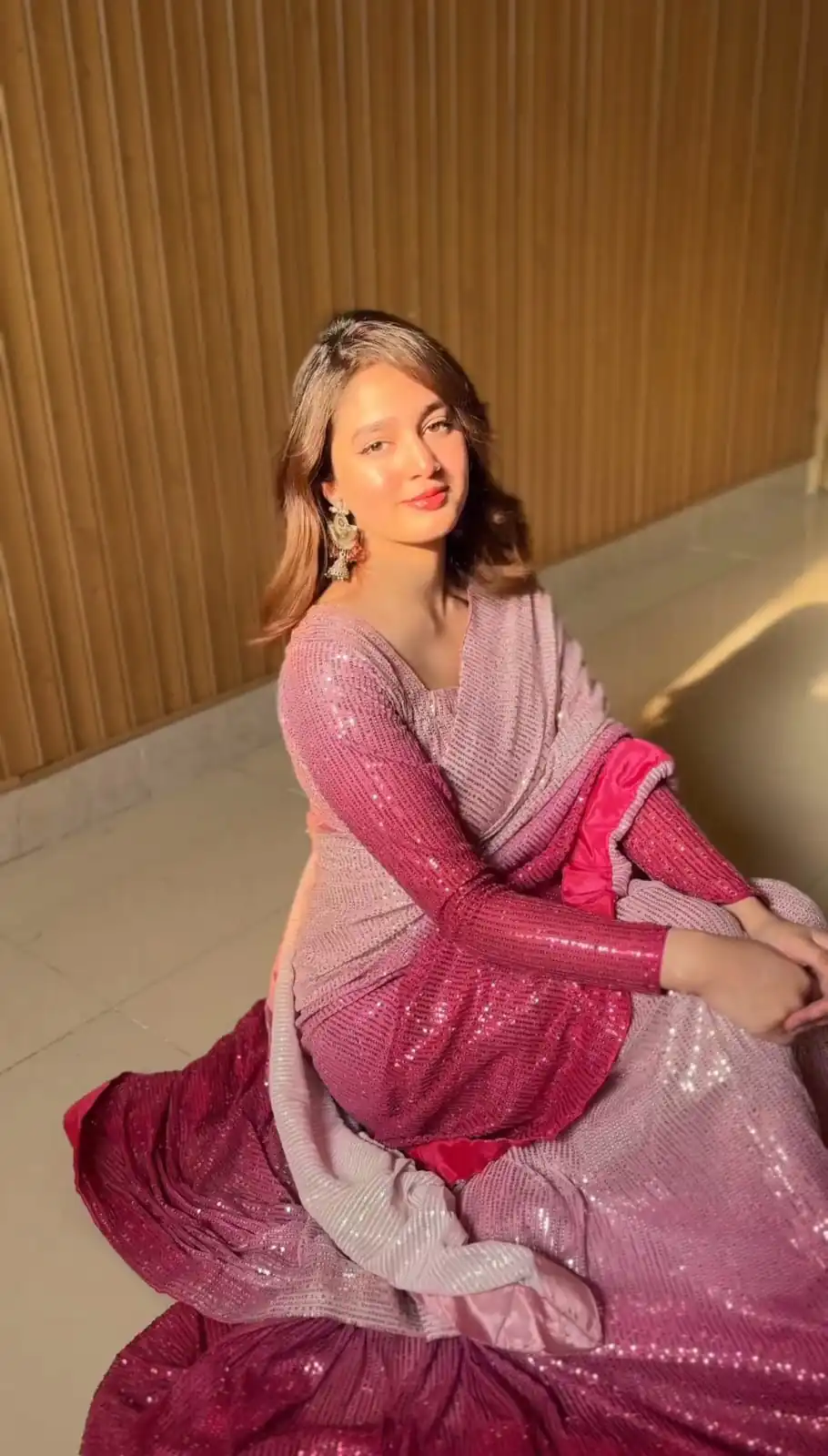 Pretty Baby Pink Color Sequins Embrodery Work saree