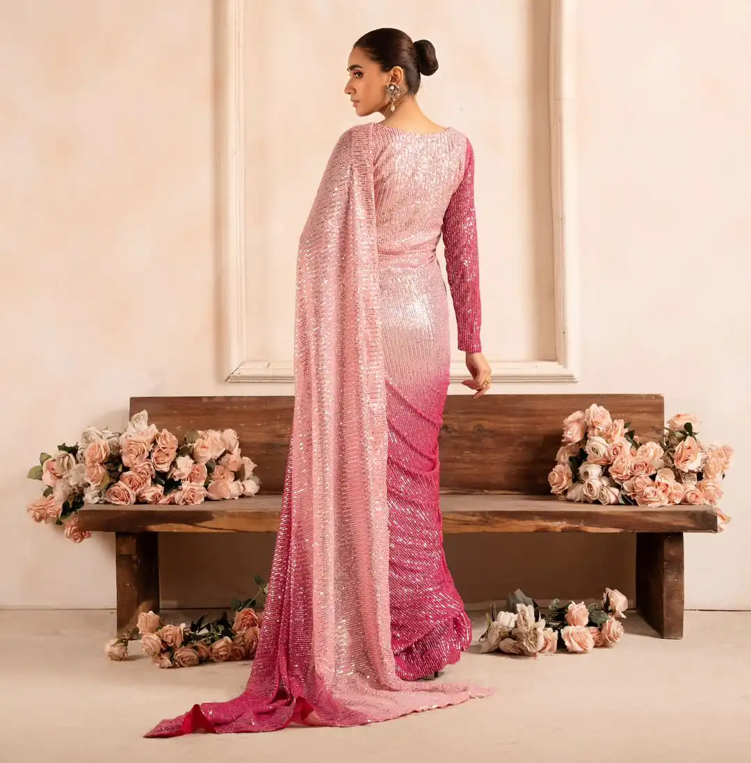 Pretty Baby Pink Color Sequins Embrodery Work saree