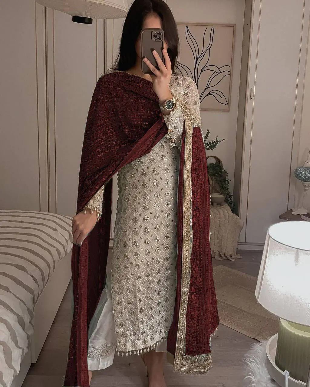 Pretty White Color Sequence Work Salwar Suit With Maroon Dupatta