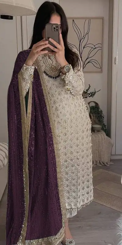 Pretty White Color Sequence Work Salwar Suit With Wine Dupatta