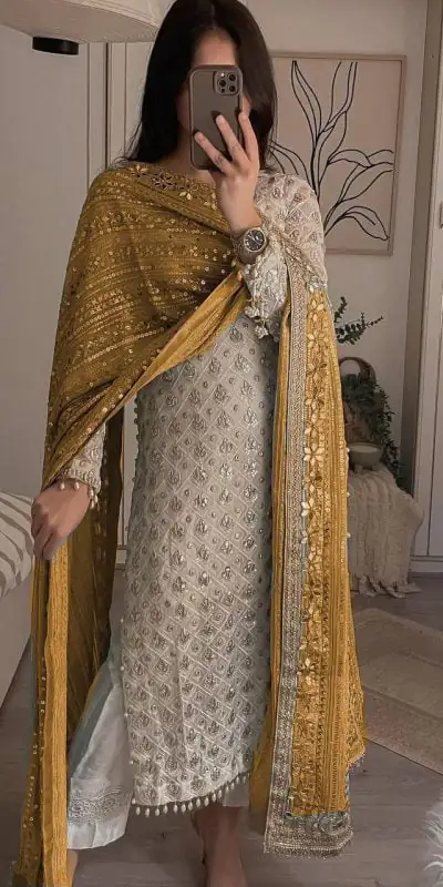 Pretty White Color Sequence Work Salwar Suit With Yellow Dupatta