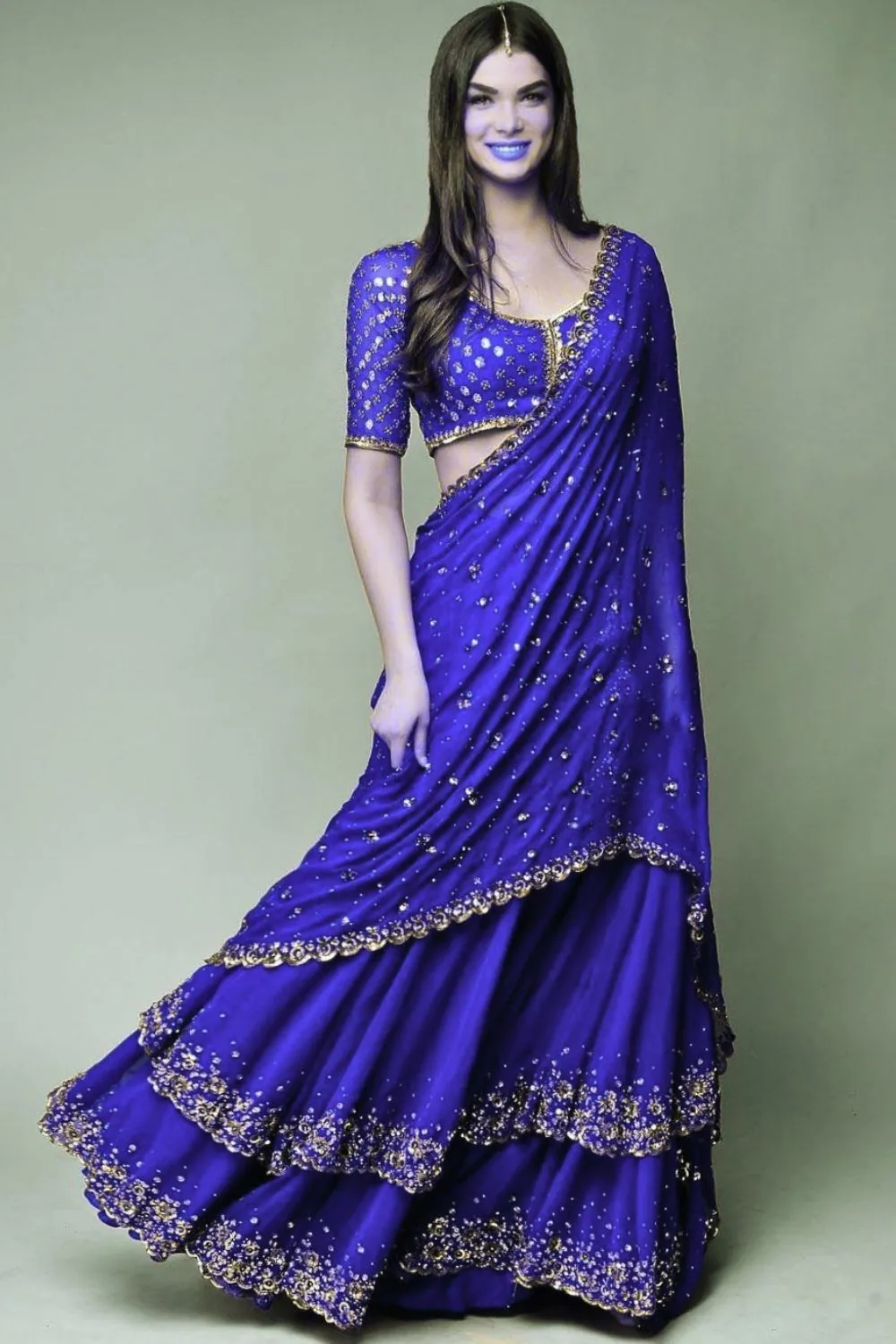 Resplendent Royal Blue Color Trendy Sequence Work Ruffle Lehenga Choli