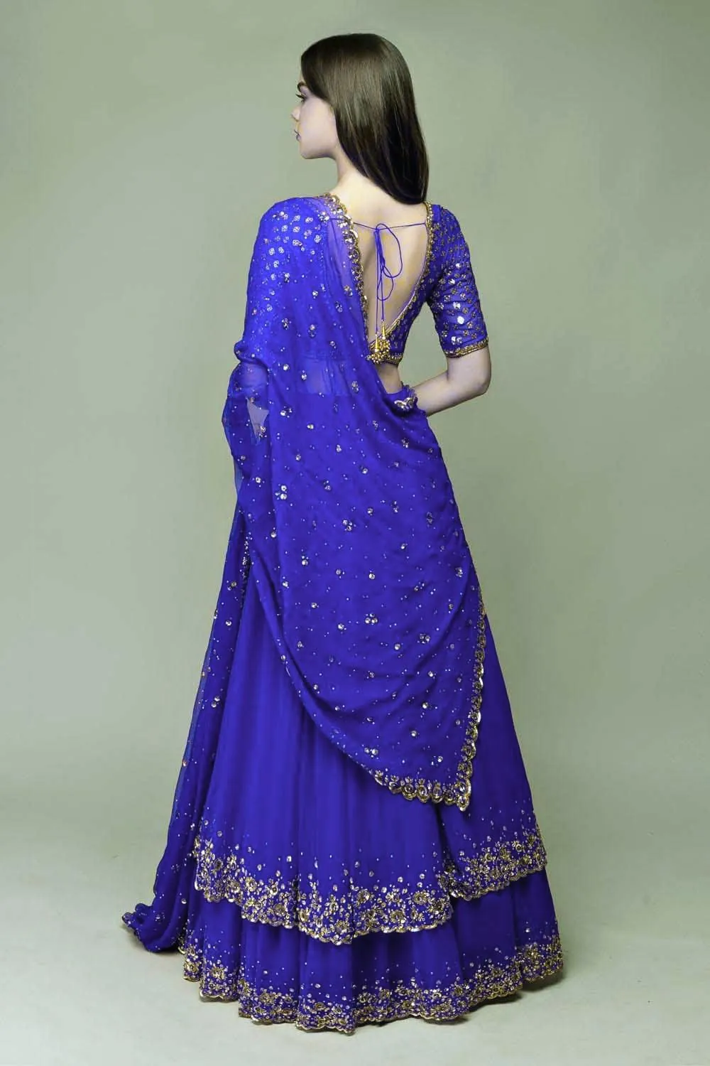 Resplendent Royal Blue Color Trendy Sequence Work Ruffle Lehenga Choli